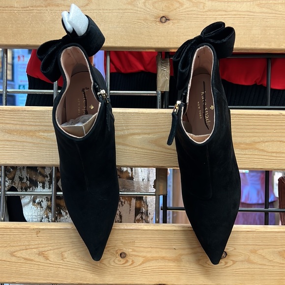 NWT,Kate Spade Donella Suede Leather Ankle Bow Boots,black - Picture 3 of 17